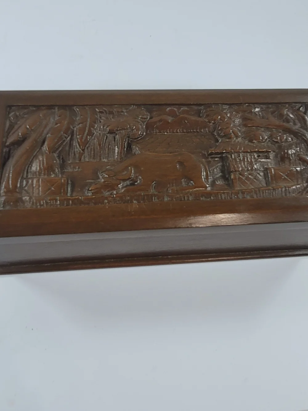 Vintage Hand Carved Bull Rectangular Jewelry Box